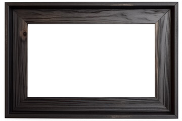 Empty Wooden Dark Frame, Horizontal and Rectangular, with Transparent Background