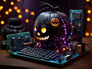 Haunted Circuit Board: Halloween Tech Spectacle Generated by AI