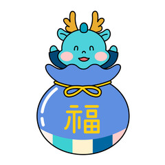 복주머니와 용 캐릭터 일러스트