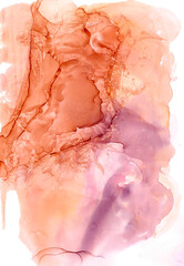 Lush cloud of smoke similar to the open toothy mouth of a monster or exotic flower. Abstract illustration in fluid art technique. Watercolor wallpaper in warm colors. Light orange-burgundy background.
