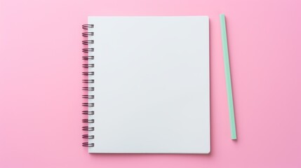 Blank notebook with pencil isolated on pink background. 3d rendering Generative AI