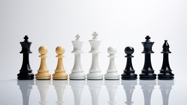 Chess pieces on a white background. 3d render illustration. Generative AI