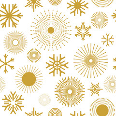 Circle geometric shapes and snowflakes, seamless pattern, winter vector background	