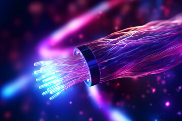 Electric cable background with sparks and bare wires. Fiber optics network cable lights abstract background. Fiber optic cable for communication technology and connecting element. 