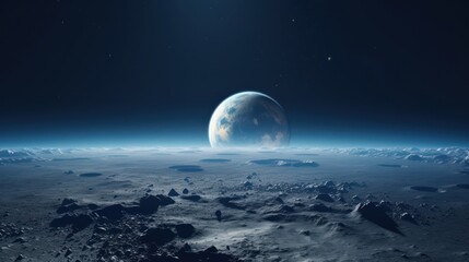 3d rendering of an alien planet with a moon in the background Generative AI