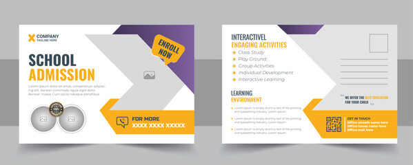 Modern kids back to school promotion education admission postcard template layout