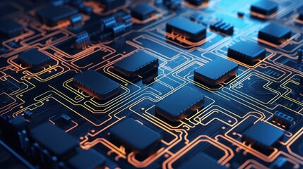 Circuit board. Electronic computer hardware technology. Motherboard digital chip. Tech science background. 3D illustration Generative AI