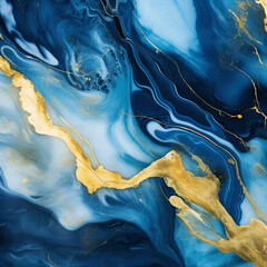 Abstract ocean blue marble. Blue marble texture design, contemporary fluid art painting, Very beautiful blue paint with the addition of gold powder. 