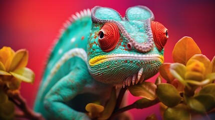 Chameleon on the bloom. Wonderful extraordinary close-up