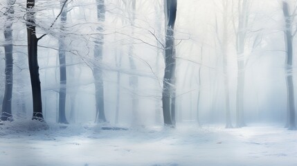 A winter dream come genuine. The snow-covered woodland is showered in a delicate white fog. The trees are secured in a cover of snow, making a tranquil and peaceful scene.