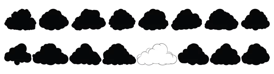 Poster Cloud silhouettes set, large pack of vector silhouette design, isolated white background © FutureFFX