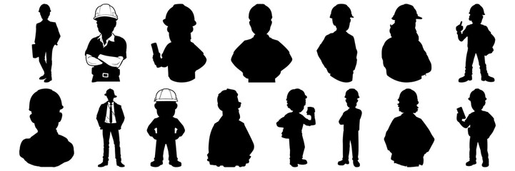 Worker silhouettes set, large pack of vector silhouette design, isolated white background