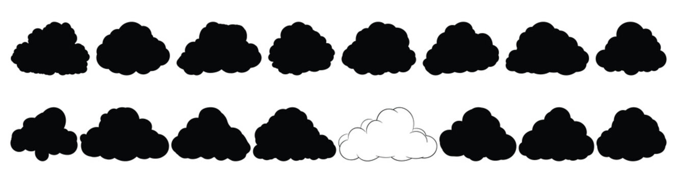 Cloud silhouettes set, large pack of vector silhouette design, isolated white background
