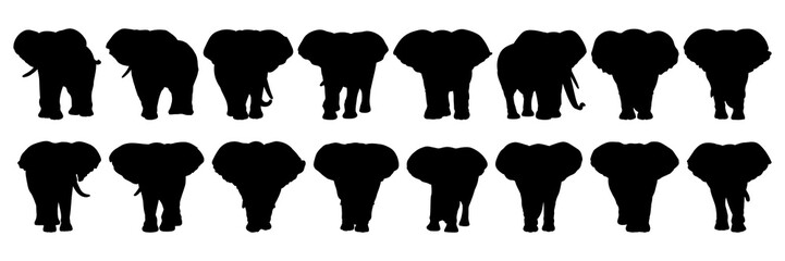Elephant silhouettes set, large pack of vector silhouette design, isolated white background