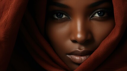 Beautiful african american woman in red cloth. 3d rendering Generative AI
