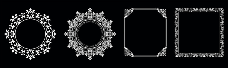 Set of decorative frames Elegant vector element for design in Eastern style, place for text. Floral black and white borders. Lace illustration for invitations and greeting cards.