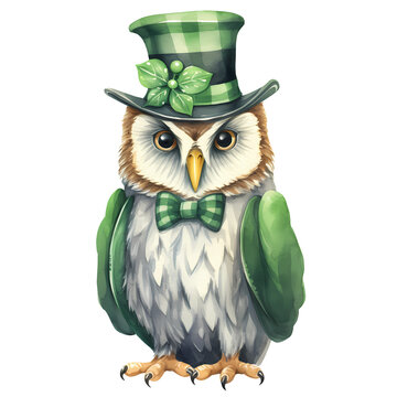 Cute Little St Patrick Owl Clipart Illustration