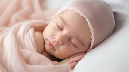 Fototapeta na wymiar Cute newborn baby girl sleeping on a soft blanket. 3d rendering Generative AI