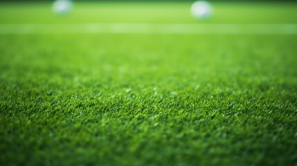 Naklejka premium Soccer field with green grass and light bokeh background. Generative AI