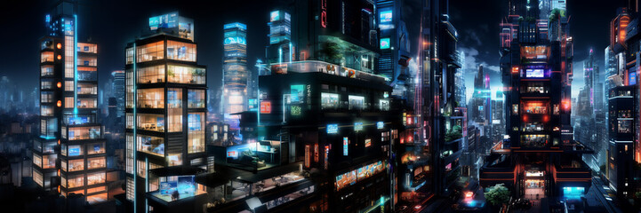 Futuristic cyberpunk urban cityscape, Neon Lights, 
background with lots spots