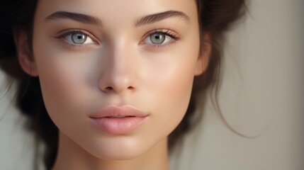 Fototapeta premium Portrait of beautiful young woman with healthy skin and natural make-up Generative AI