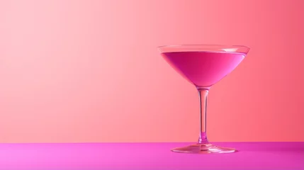 Fototapeten Pink cocktail in a glass on a pink background. 3d rendering Generative AI © Alex