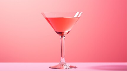 Pink cocktail in martini glass on pink background. 3d illustration Generative AI