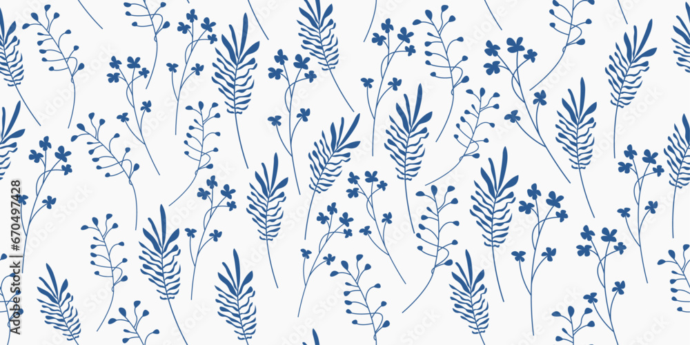 Poster floral pattern with white background. vector pattern with white branches and leaves. stylish floral 