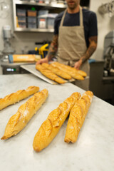 Fresh baguette out of the oven