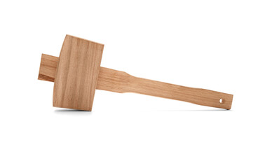 Construction wooden mallet isolated on white background with clipping paths, wooden hammer