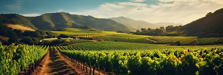 Lush, vineyard beauty, winemaking, agricultural splendor, vineyard rows, fruitful harvest, serene landscape. Generated by AI.