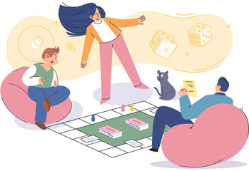 Game together. Family fun. Friendship time. Vector illustration. Playing games with friends sparks joy and deepens connection between individuals Family game nights offer break from everyday
