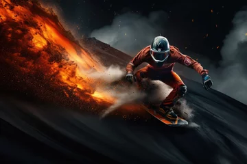 Keuken spatwand met foto Volcano boarding, extreme sports © pilipphoto
