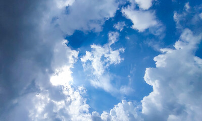 Blue sky and white cloud clear summer view, a large white cloud is in the sky, a blue sky with clouds and some white clouds