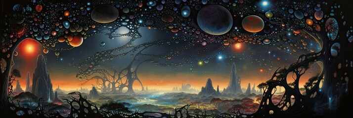 Alien ecosystems, cosmic web of life, mysterious role, enigmatic connections, life forms, journey. Generated by AI.