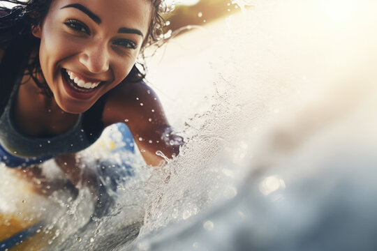 Portrait of a young girl having fun flowboarding. 