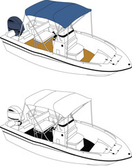 Vector Fishing Boat Line Art Illustration for T-shirt