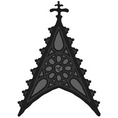 Gothic wimperg/gable/niche stylized drawing. Architectural stone frame; european medieval cathedral/church tracery/engraving illustration