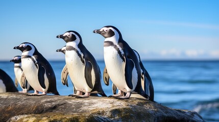 Gather of Ruler penguins (Aptenodytes patagonicus) on the coasts