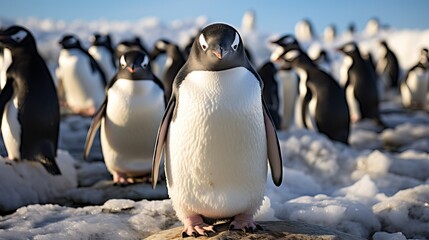 Gather of Ruler penguins (Aptenodytes patagonicus) on the coasts