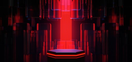 futuristic gaming esports background abstract wallpaper, cyberpunk style scifi game, stage concert scene in pedestal display room, led neon glow light, 3d illustration rendering