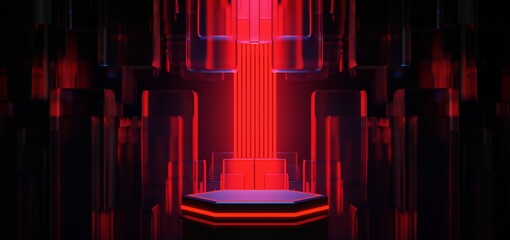 futuristic gaming esports background abstract wallpaper, cyberpunk style scifi game, stage concert scene in pedestal display room, led neon glow light, 3d illustration rendering