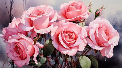 bouquet of pink roses, generative AI 