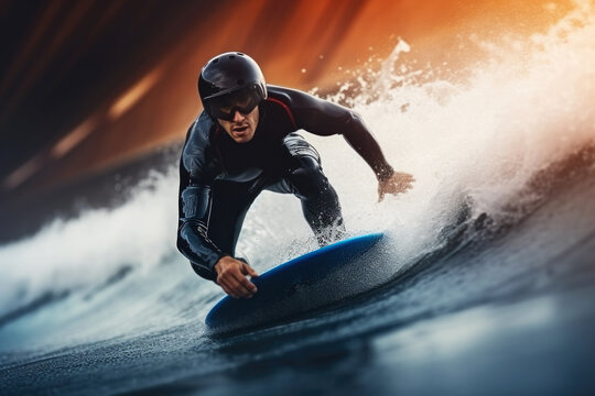 Man on flowboard close up. Extreme sport