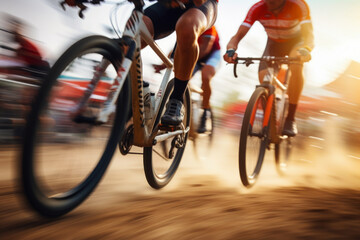 Fototapeta na wymiar Fast movement, mountain bike race outdoors. Extreme sport
