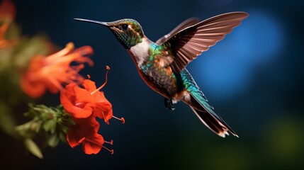 Fototapeta premium Hummingbird grown-up male drifting and nourishing