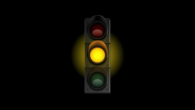 Traffic light, cross walk animation loop, realistic isolated traffic lights, red green yellow 4k alpha key black background