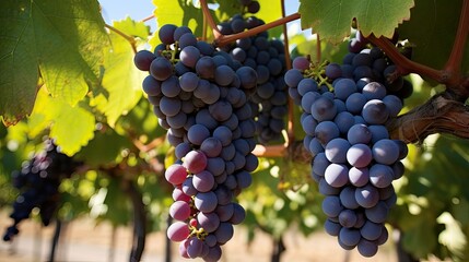 Fototapeta premium Grapes, vineyard, plump, clusters, ripeness, abundance, organic, succulent, natural beauty. Generated by AI.