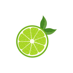 Fresh lime slice icon with leaves. Vector illustration