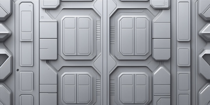 Abstract futuristic background, sci-fi external wall metallic panels, high-tech technology.